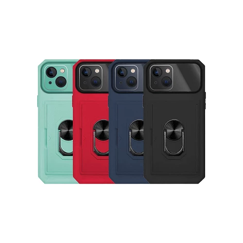 Shockproof Case with Ring and Card Holder iPhone 13 6.1 Covers Total Camera - 4 Colors