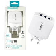(Pack 10) Rápido 3 USB 3.4A Sem carregador de entrada de cabo APOKIN - Branco
