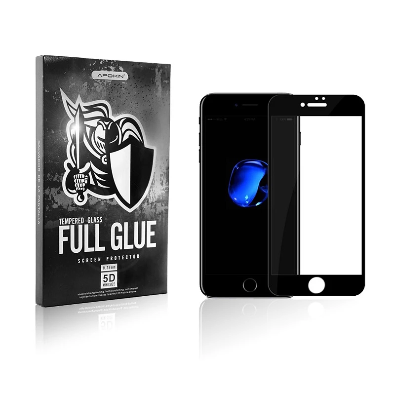 Cristal templado Full Glue 5D Iphone 7 / 8 Protector de Pantalla Curvo Negro
