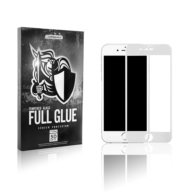 Cristal templado Full Glue 5D Iphone 7 / 8 Protector de Pantalla Curvo Blanco