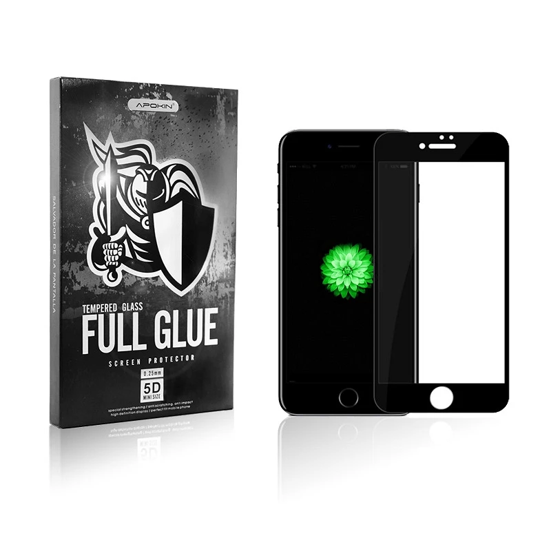 Cristal templado Full Glue 5D Iphone 7 / 8 Plus Protector de Pantalla Curvo Negro