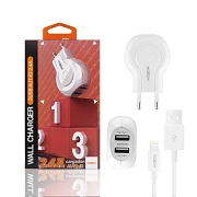 Cargador Red Moxom HC-01 Doble USB Auto ID 2.4A + Cable Lightning