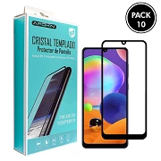 (Pack-10) Cristal templado Full Glue 9H Samsung Galaxy A31 Protector de Pantalla Curvo Negro
