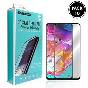 (Pack-10) Cristal templado Full Glue 9H Samsung Galaxy A70 Protector de Pantalla Curvo Negro