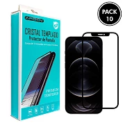 (Pack-10) Cristal templado Full Glue 9H iPhone 12 / 12 Pro 6.1" Protector de Pantalla Curvo Negro