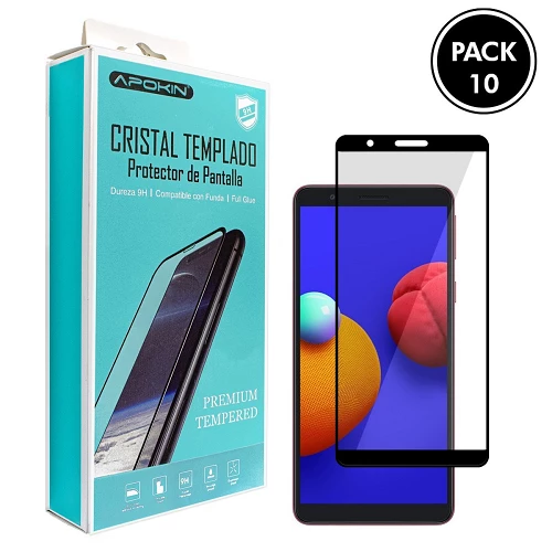 (Pack-10) Cristal templado Full Glue 9H Samsung Galaxy A01/M01 Core Protector de Pantalla Curvo Negro