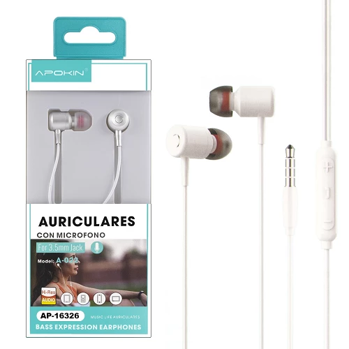 Pack de 12 Auriculares con Micrófono APOKIN A022 - Blanco