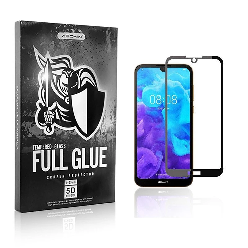 Cristal templado Full Glue 5D Huawei Y5 2019 Protector de Pantalla Curvo Negro