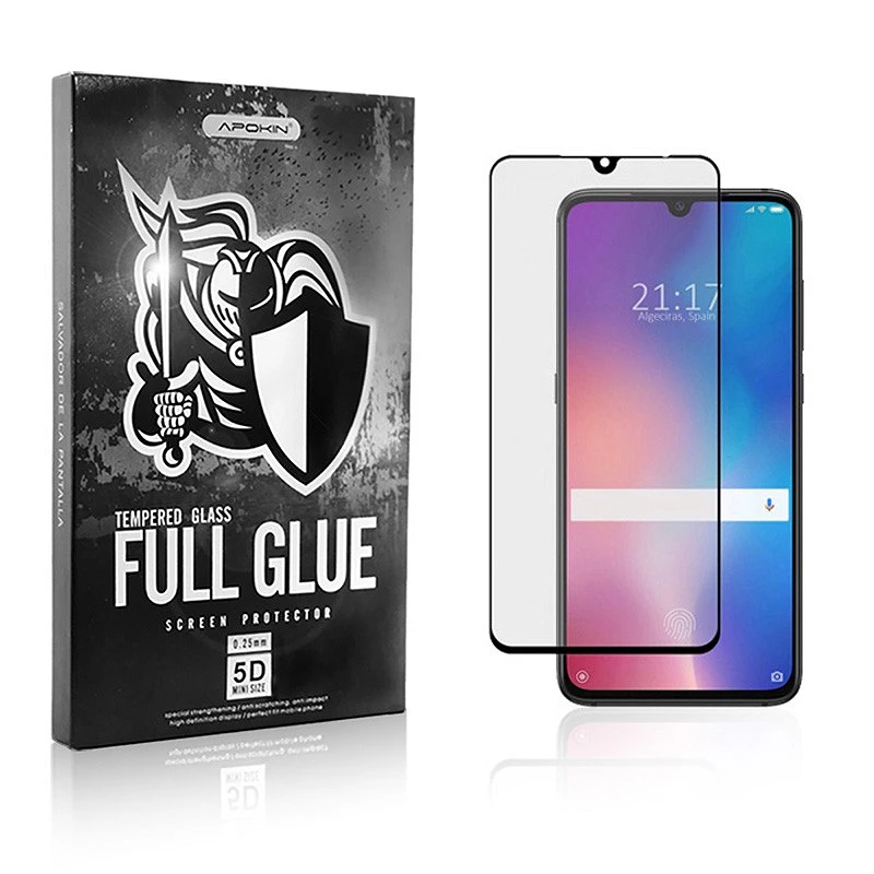 Cristal templado Full Glue 5D Xiaomi MI 9 Protector de Pantalla Curvo Negro