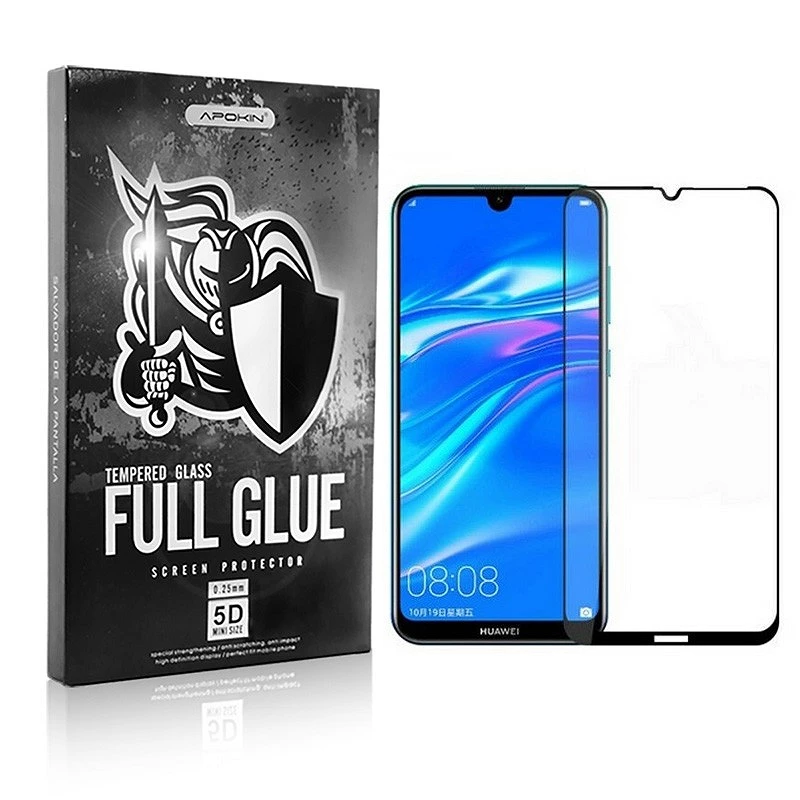 Cristal templado Full Glue 5D Huawei Y7 2019 Protector de Pantalla Curvo Negro