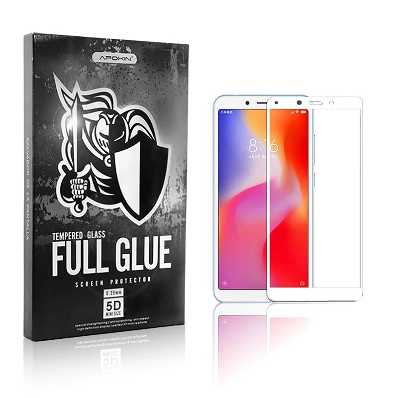Cristal templado Full Glue 5D Xiaomi Redmi 6 / 6A Protector de Pantalla Curvo Blanco