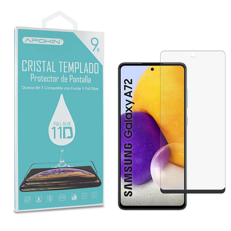 Cristal templado Full Glue 11D Premium Samsung Galaxy A72 Protector de Pantalla Curvo Negro