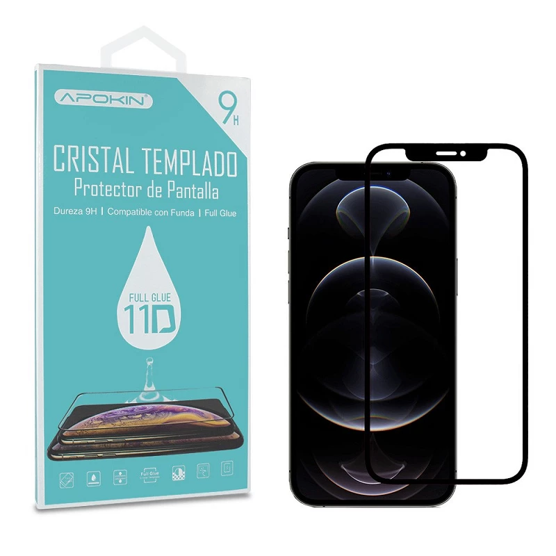 Cristal templado Full Glue 11D Premium iPhone 12 / 12 Pro 6.1" Protector de Pantalla Curvo Negro