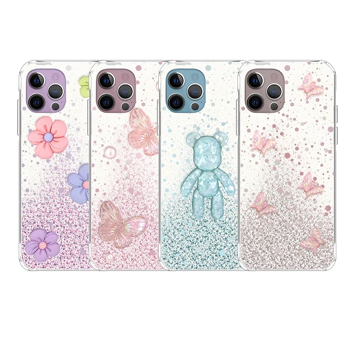 iPhone 13 Pro Embossed Glitter Transparent Gel Case - 4 Colors