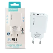(Pack 10) Cargador Rápido Red Entrada Doble 3.0 USB-A 2.4A Sin Cable APOKIN  - Blanco