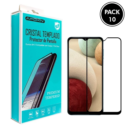 (Pack-10) Cristal templado Full Glue 9H Samsung Galaxy A12 Protector de Pantalla Curvo Negro