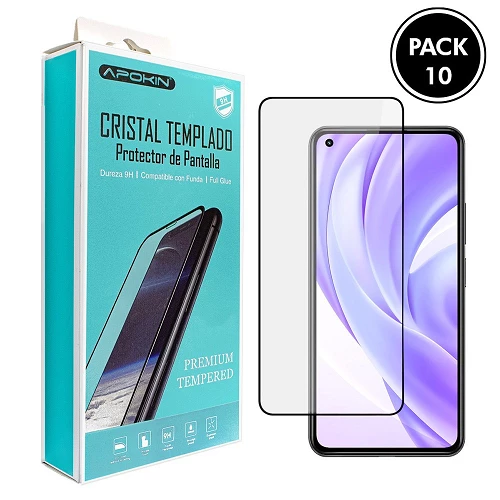(Pack-10) Cristal templado Full Glue 9H Xiaomi Mi 11 Lite Protector de Pantalla Curvo Negro